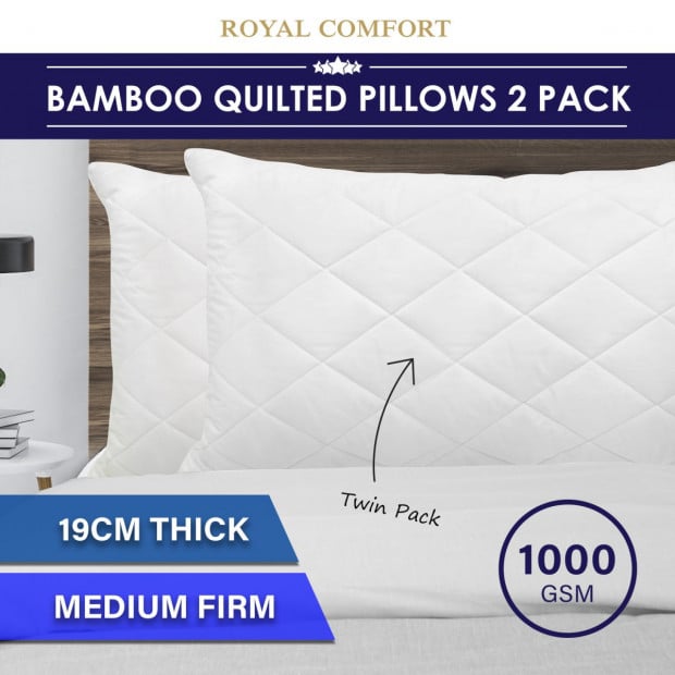 Luxury Bamboo Blend Quilted Pillow Twin Pack