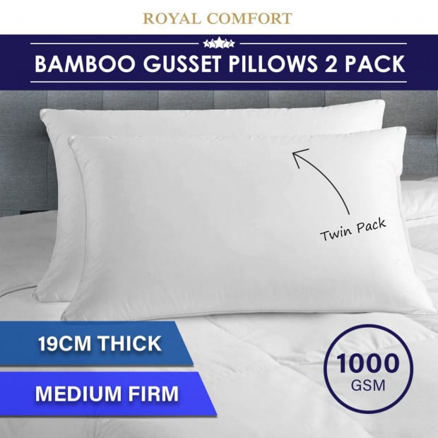 Bamboo Blend Gusset Pillow Twin Pack 4cm