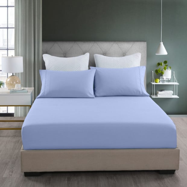 2000TC 3 Piece Fitted Sheet Pillowcase Set Bamboo Double Light Blue Image 2
