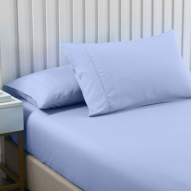 2000TC 3 Piece Fitted Sheet Pillowcase Set Bamboo Double Light Blue Image 3
