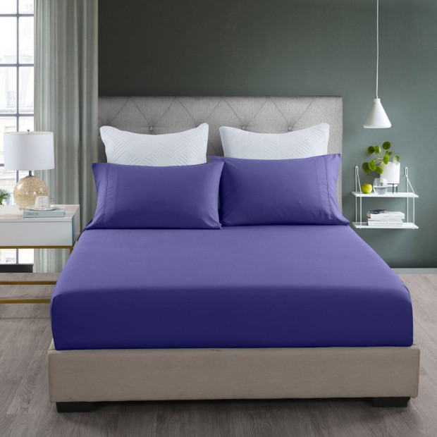 2000TC 3 Piece Fitted Sheet Pillowcase Set Bamboo Double - Royal Blue Image 2