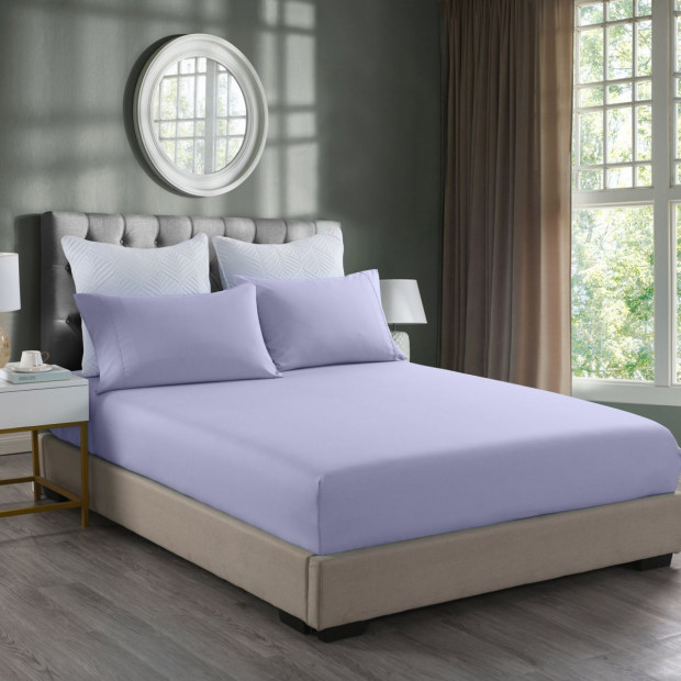 2000TC 3 Piece Fitted Sheet Pillowcase Queen Lilac Grey