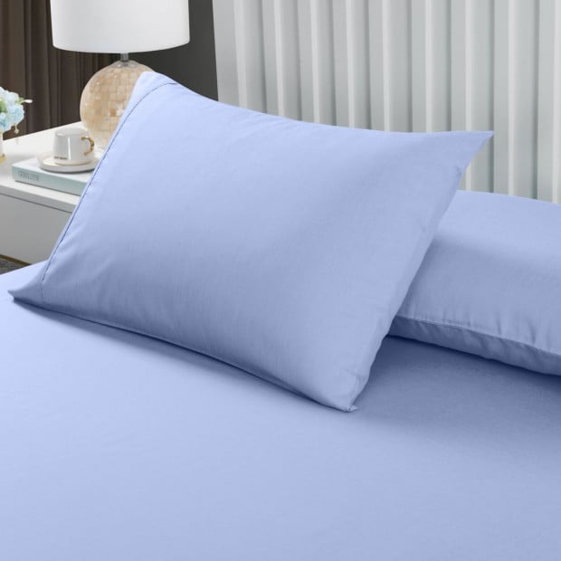 2000TC 3 Piece Fitted Sheet Pillowcase Set Bamboo King - Light Blue Image 4