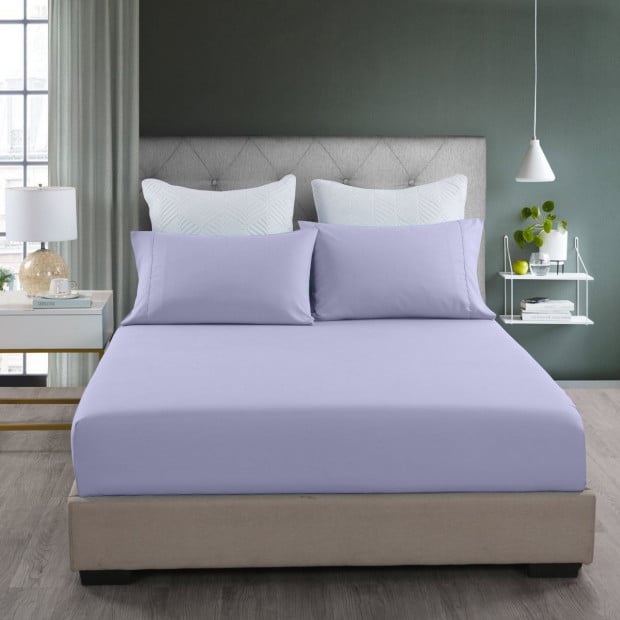 2000TC 3 Piece Fitted Sheet Pillowcase King Lilac Grey Image 2