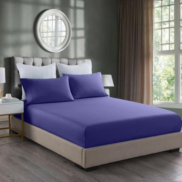2000TC 3 Piece Fitted Sheet Pillowcase King Royal Blue