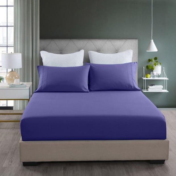 2000TC 3 Piece Fitted Sheet Pillowcase King Royal Blue Image 2
