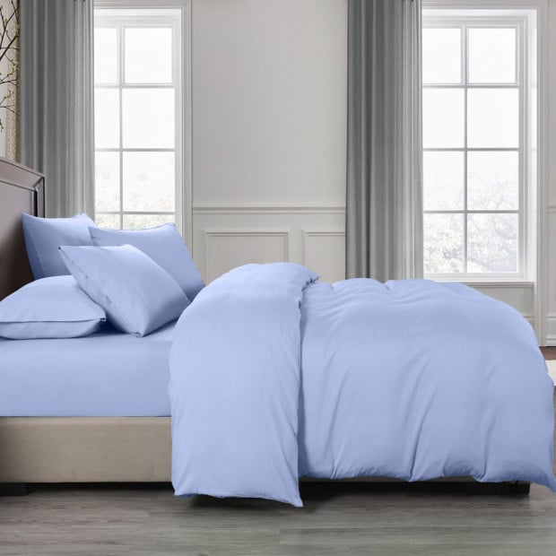 2000TC Quilt Cover Set Bamboo Cooling - King - Light Blue Image 3