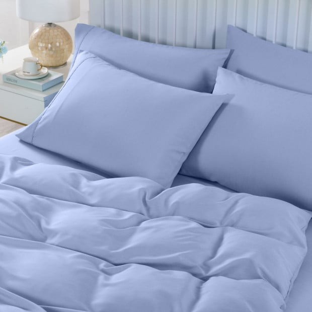 2000TC 6 Piece Bamboo Sheet Quilt Cover Queen Light Blue Image 3