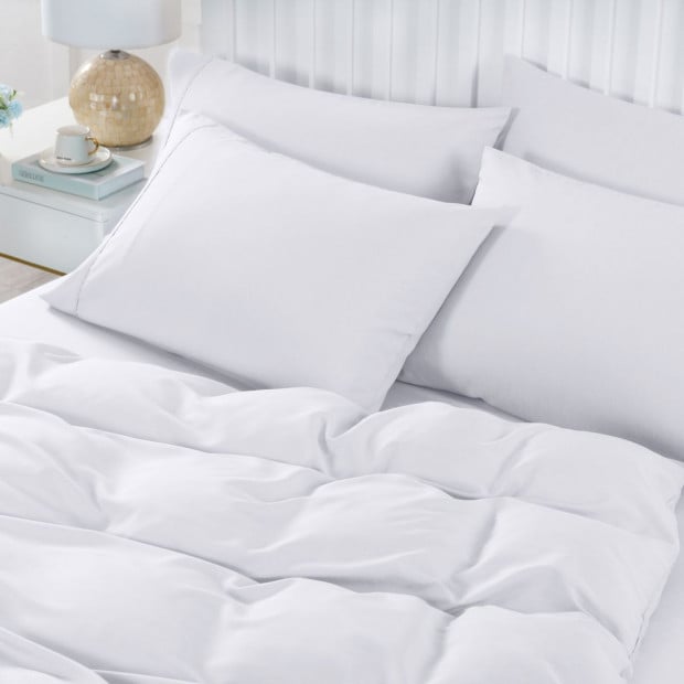 2000TC 6 Piece Bamboo Sheet Quilt Cover Set Queen White Image 3