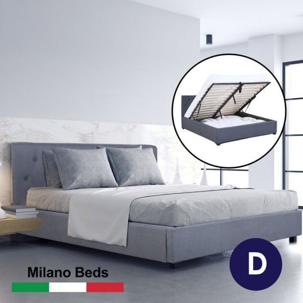 Luxury Gas Lift Bed Frame Base And Headboard With Storage Double Grey