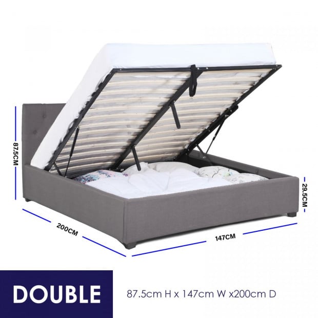 Luxury Gas Lift Bed Frame Base And Headboard With Storage Double Grey Image 4