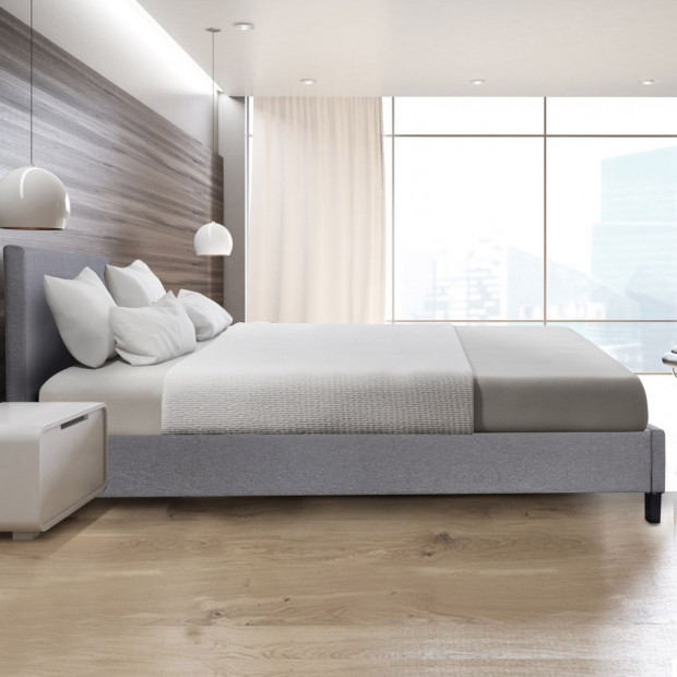 Luxury Bed Frame Solid Wood Padded Linen Fabric - King - Grey Image 3