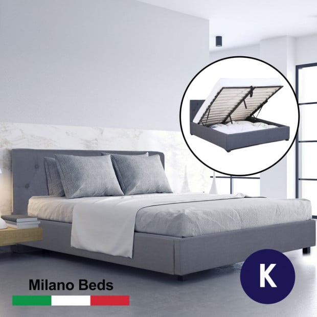 Luxury Gas Lift Bed Frame Base And Headboard With Storage King - Charcoal