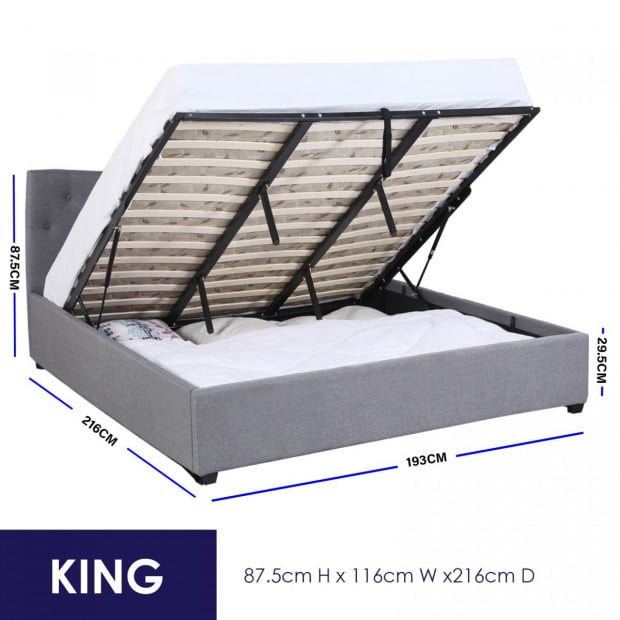 Luxury Gas Lift Bed Frame Base And Headboard With Storage King - Charcoal Image 4