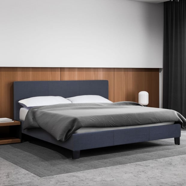 Luxury Bed Frame Base Headboard Linen Fabric King Single Charcoal