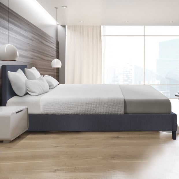 Luxury Bed Frame Base Headboard Linen Fabric King Single Charcoal Image 3