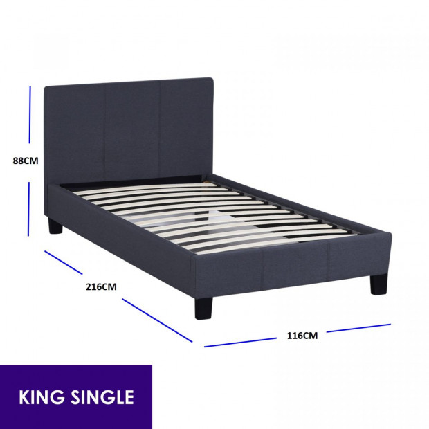 Luxury Bed Frame Base Headboard Linen Fabric King Single Charcoal Image 4