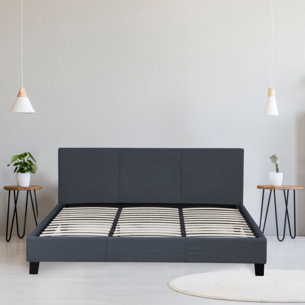 Luxury Bed Frame Base Headboard Linen Fabric King Single Charcoal Image 5