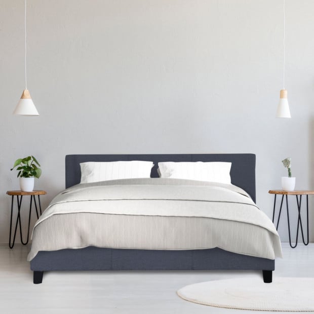 Luxury Bed Frame Base Headboard Linen Fabric King Single Charcoal Image 6