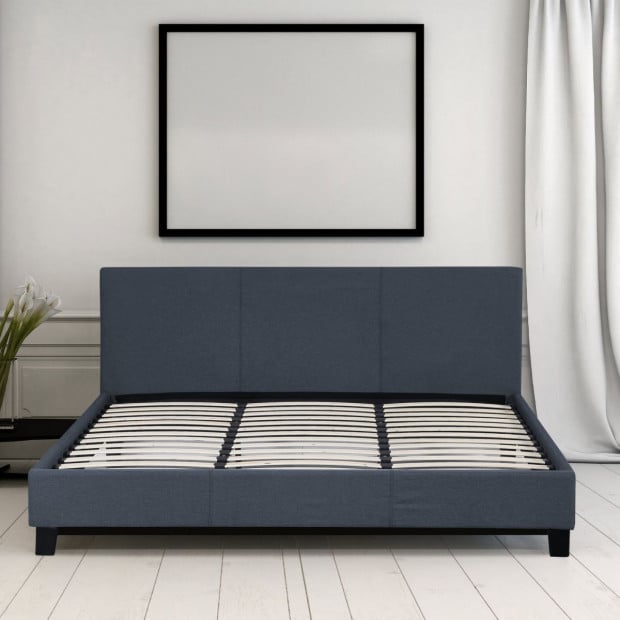 Luxury Bed Frame Base Headboard Linen Fabric King Single Charcoal Image 7