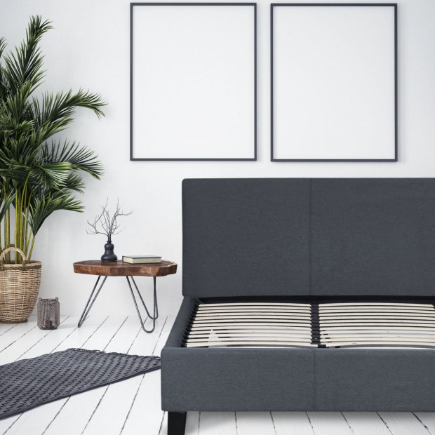Luxury Bed Frame Base Headboard Linen Fabric King Single Charcoal Image 8