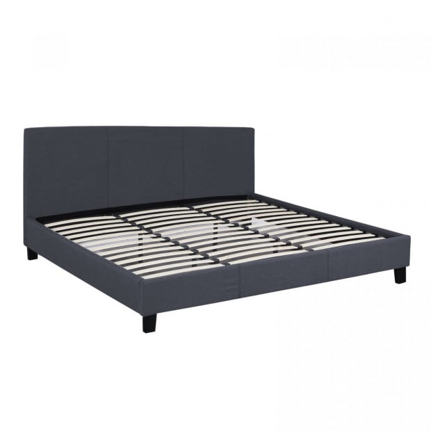 Luxury Bed Frame Base Headboard Linen Fabric King Single Charcoal Image 9