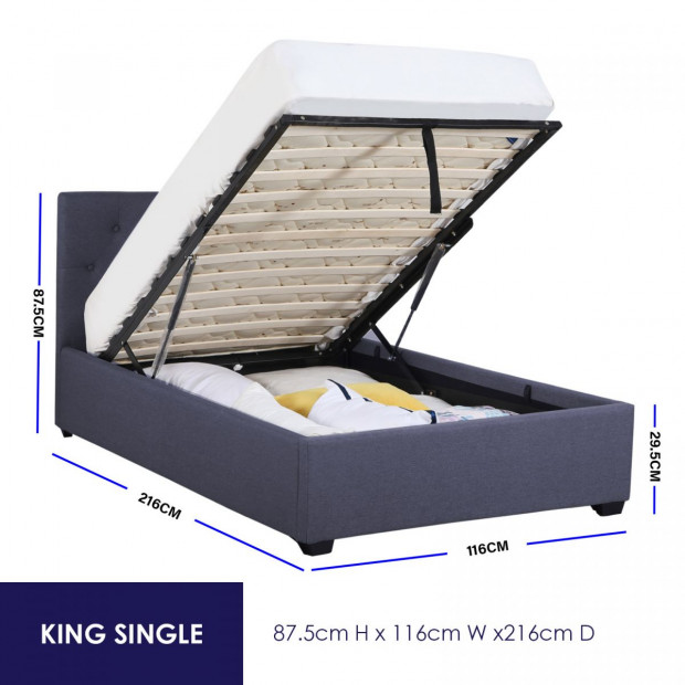 Luxury Gas Lift Bed Frame Base Headboard Storage King Single Charcoal Image 4