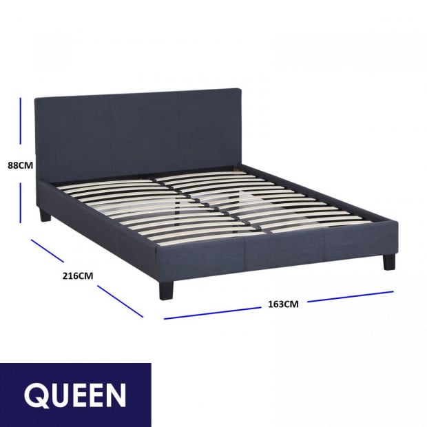 Luxury Bed Frame Base Headboard Solid Wood Linen Fabric Queen Charcoal Image 4