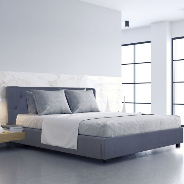 Luxury Gas Lift Bed Frame Base Headboard With Storage Queen Grey Image 2