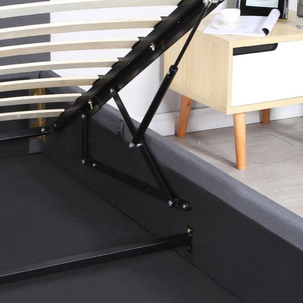 Luxury Gas Lift Bed Frame Base And Headboard Storage Single Charcoal - Plywood Image 9