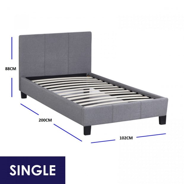 Luxury Bed Frame Base Headboard Wood Padded Linen - Single - Grey Image 4