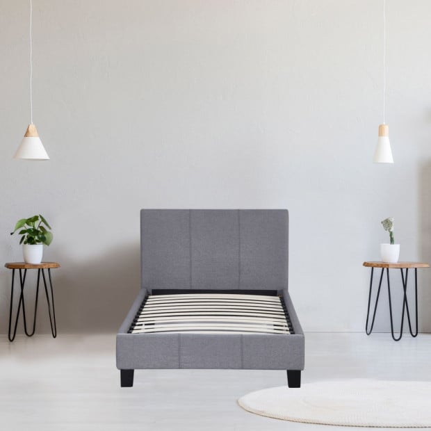 Luxury Bed Frame Base Headboard Wood Padded Linen - Single - Grey Image 5