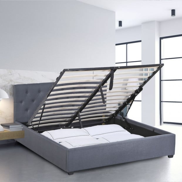 Luxury Gas Lift Bed Frame Base And Headboard With Storage Single Grey Image 3