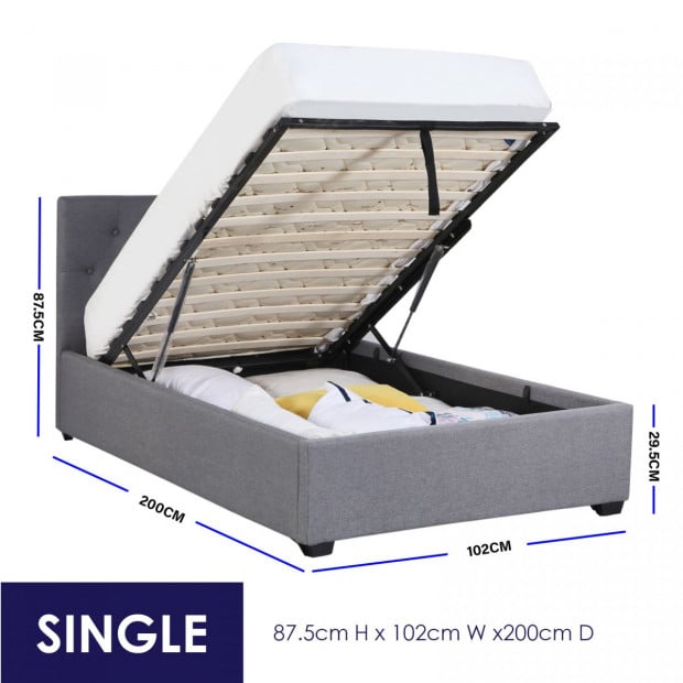 Luxury Gas Lift Bed Frame Base And Headboard With Storage Single Grey Image 4