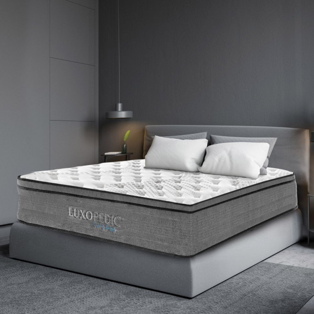 Luxopedic Pocket Spring Mattress 5 Zone Euro Top Single White Grey Image 2