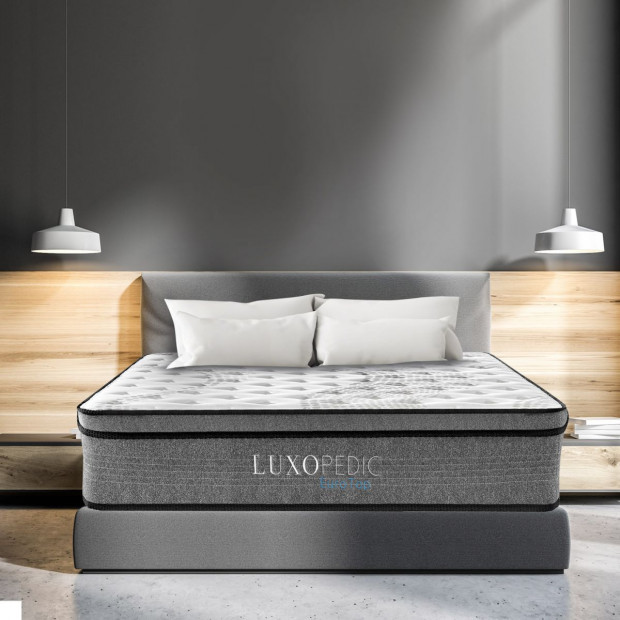 Luxopedic Pocket Spring Mattress 32CM Euro Top Double - White Grey Image 2