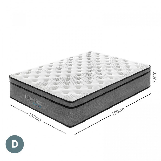 Luxopedic Pocket Spring Mattress 32CM Euro Top Double - White Grey Image 3
