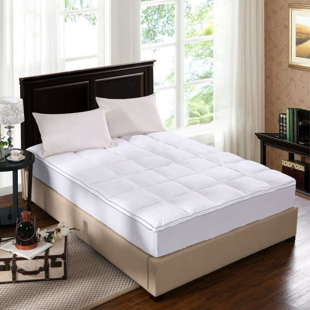 1000GSM Luxury Bamboo Fabric Gusset Mattress Topper Cover Double White