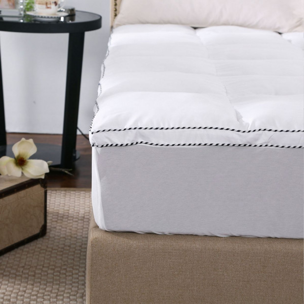 1000GSM Luxury Bamboo Fabric Gusset Mattress Topper Cover Double White Image 4