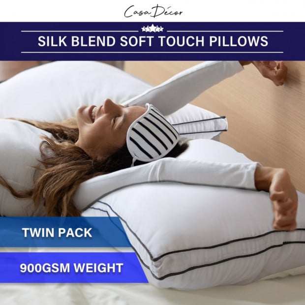 Silk Blend Pillow Hypoallergenic Gusset Cotton Cover Twin Pack