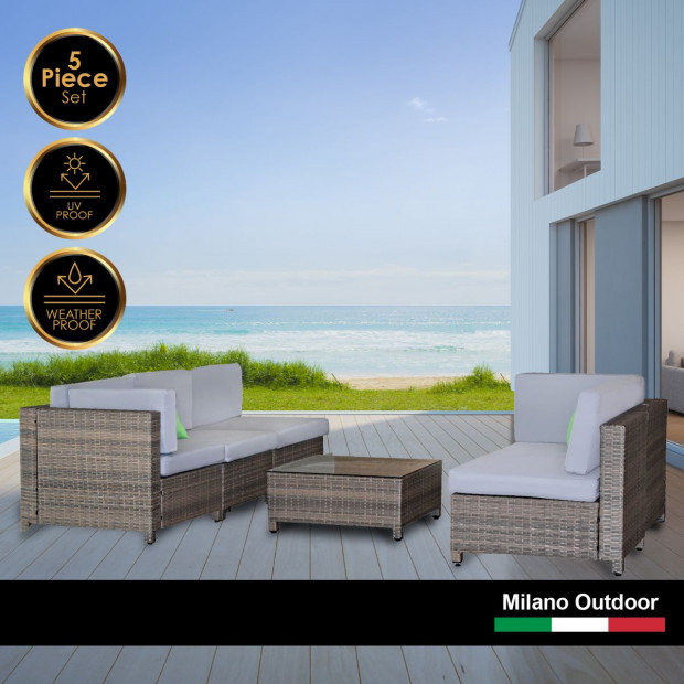 Milano Decor 5 Piece Outdoor Sofa Set Rattan Oatmeal Black Patio Image 2