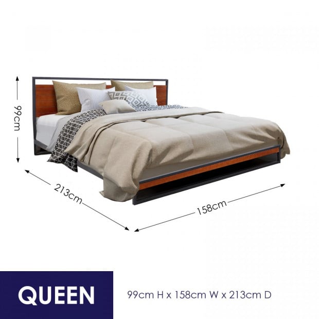 Bed Frame With Headboard Black Wood Steel Platform Bed Queen Image 2