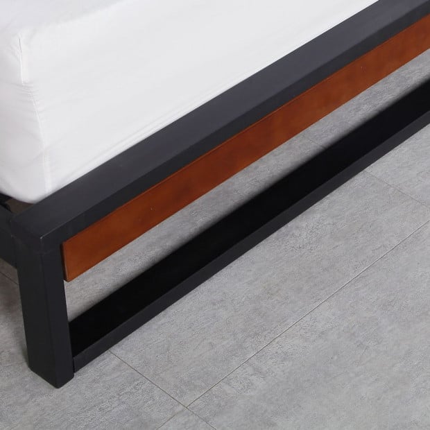 Bed Frame With Headboard Black Wood Steel Platform Bed Queen Image 5