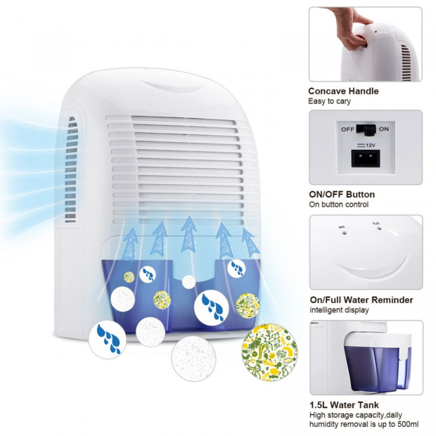 1500ML Clean Air Max Dehumidifier Portable Electric Office Home White Image 6