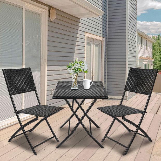 Furniture Outdoor 3 Piece Foldable Rattan Coffee Table Set - Black Image 2