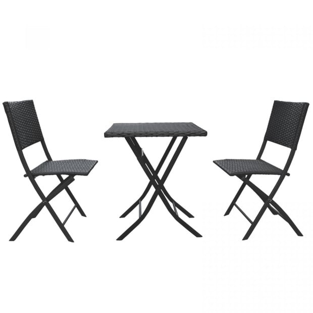 Furniture Outdoor 3 Piece Foldable Rattan Coffee Table Set - Black Image 3
