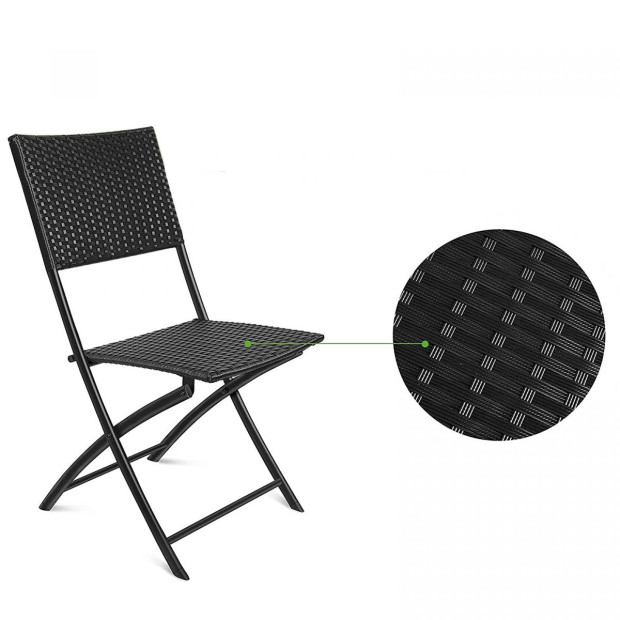 Furniture Outdoor 3 Piece Foldable Rattan Coffee Table Set - Black Image 6