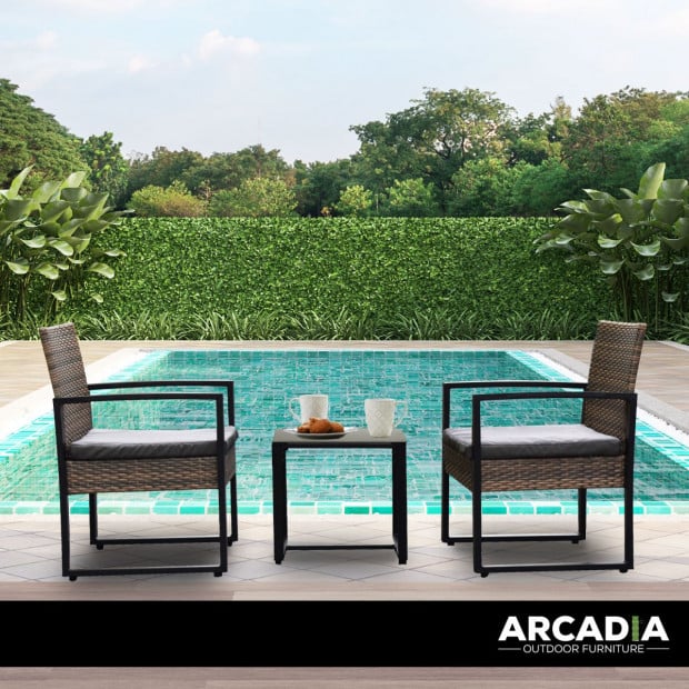 Furniture Outdoor 3 Piece Wicker Rattan Patio Set Oatmeal and Grey