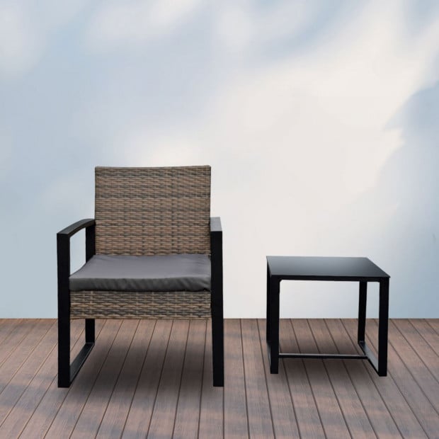 Furniture Outdoor 3 Piece Wicker Rattan Patio Set Oatmeal and Grey Image 10