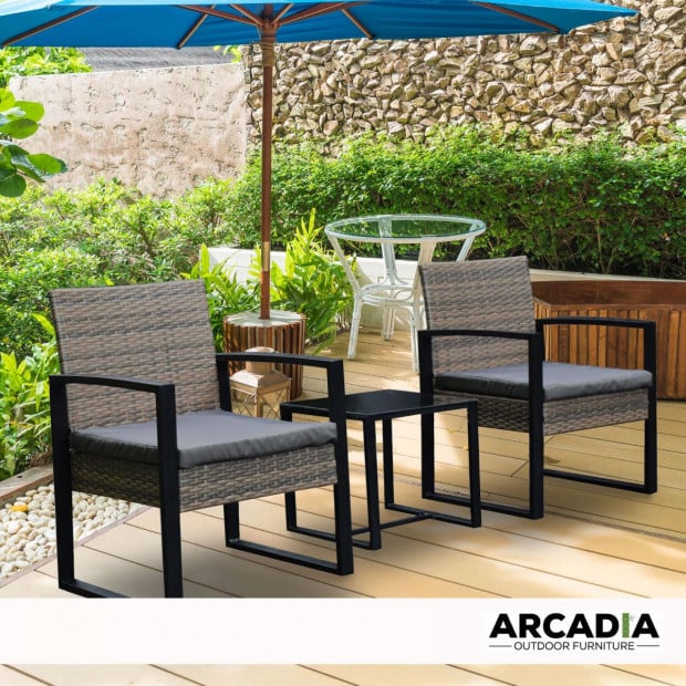Furniture Outdoor 3 Piece Wicker Rattan Patio Set Oatmeal and Grey Image 2